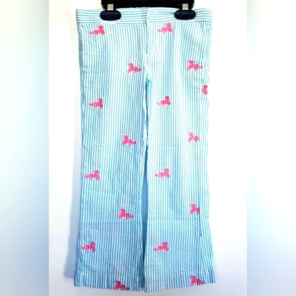 Lilly Pulitzer Blue Seersucker Tiger Pants Girls PERFECT SHAPE SZ 7 - Picture 1 of 5